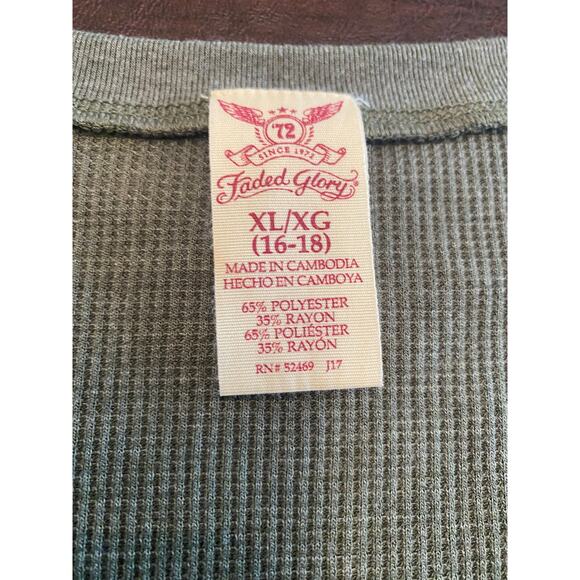 Cozy Waffle Knit Henley XL Sea Green Long Sleeve Thermal Top Cabin Winter Layer - Picture 4 of 7